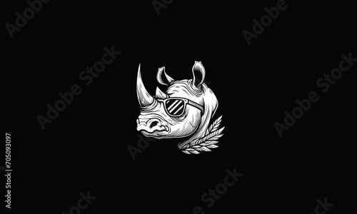 head rhino wearing sunglasses vector flat design