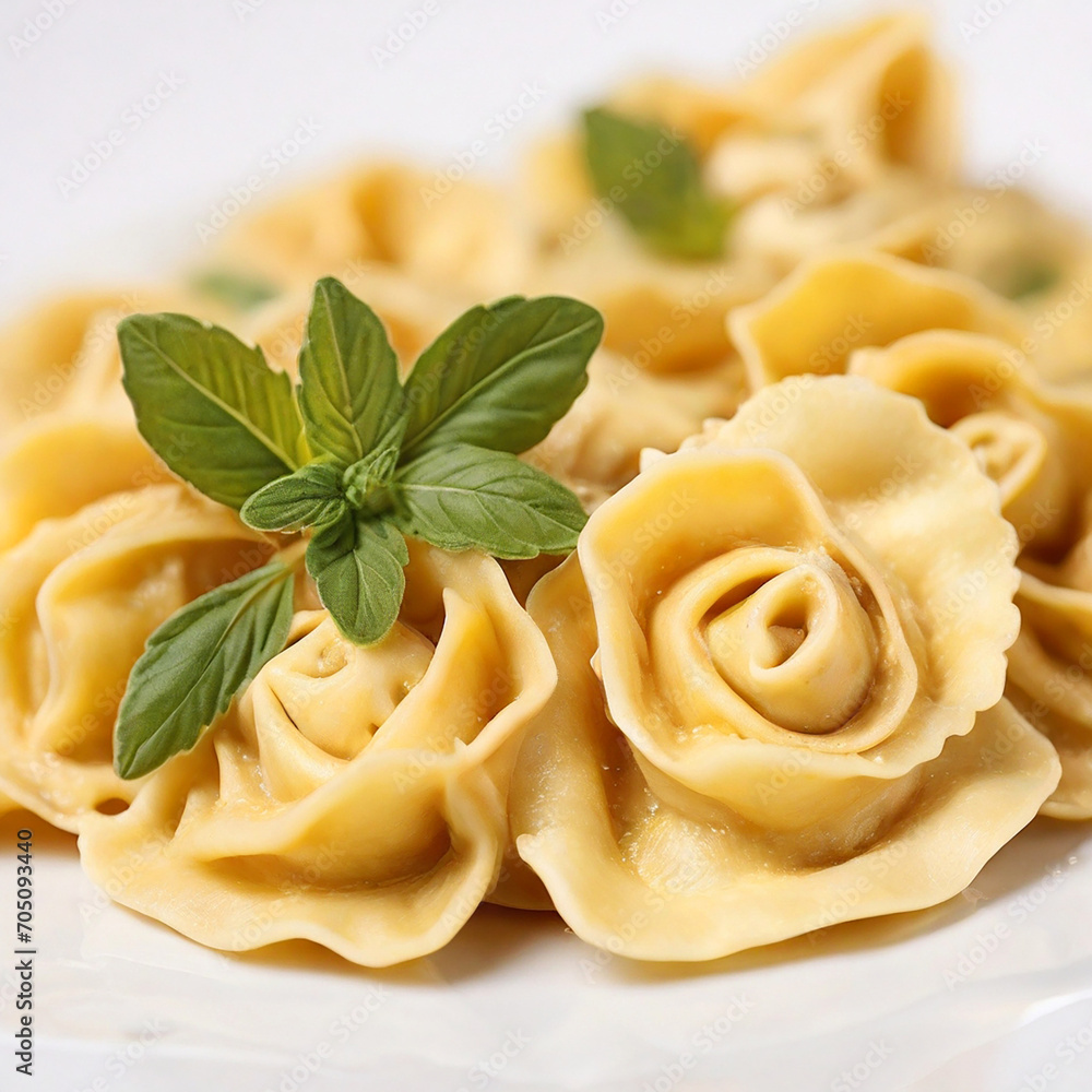 Close up of Italian Tortelloni on white background Close up of Italian Tortelloni on white background