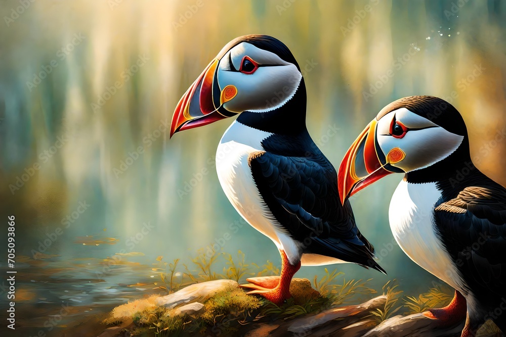 a captivating image of a puffin couple in a stunning natural setting ...