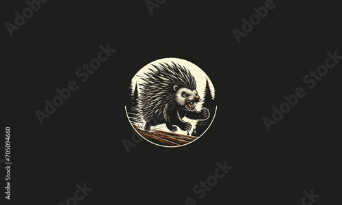 Porcupine angry on forest vector artwork design
