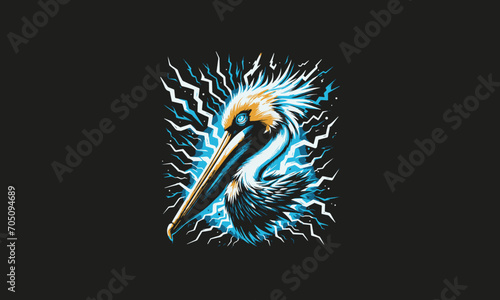 head pelican with lightning vector illustration artwork design photo