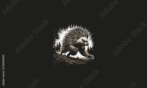 Porcupine angry on forest vector artwork design