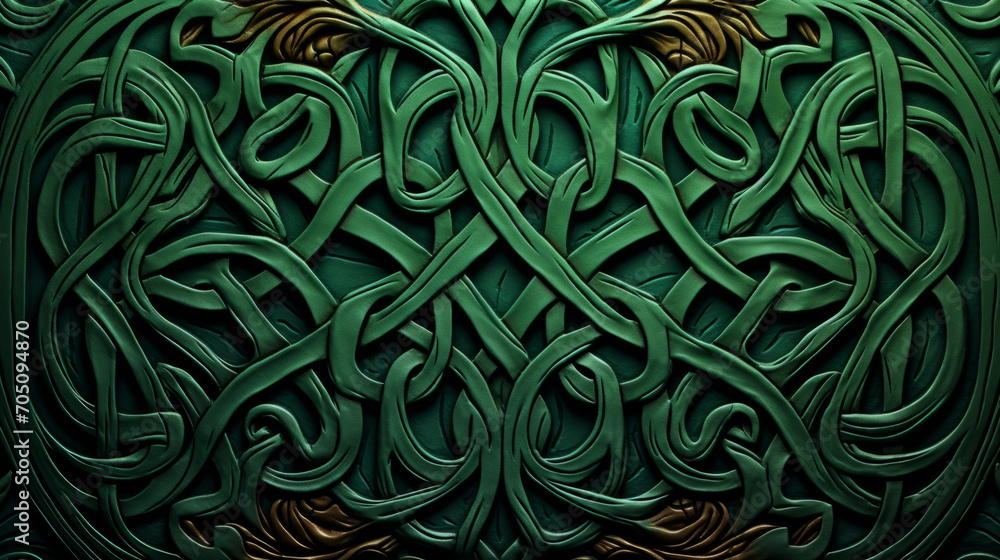 Modern Celtic floral patternю. Deep green color ornament. - obrazy, fototapety, plakaty 