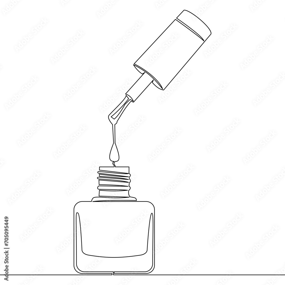 Obraz premium Continuous line drawing Decorative cosmetics for manicure and pedicure Nail polish icon vector illustration concept
