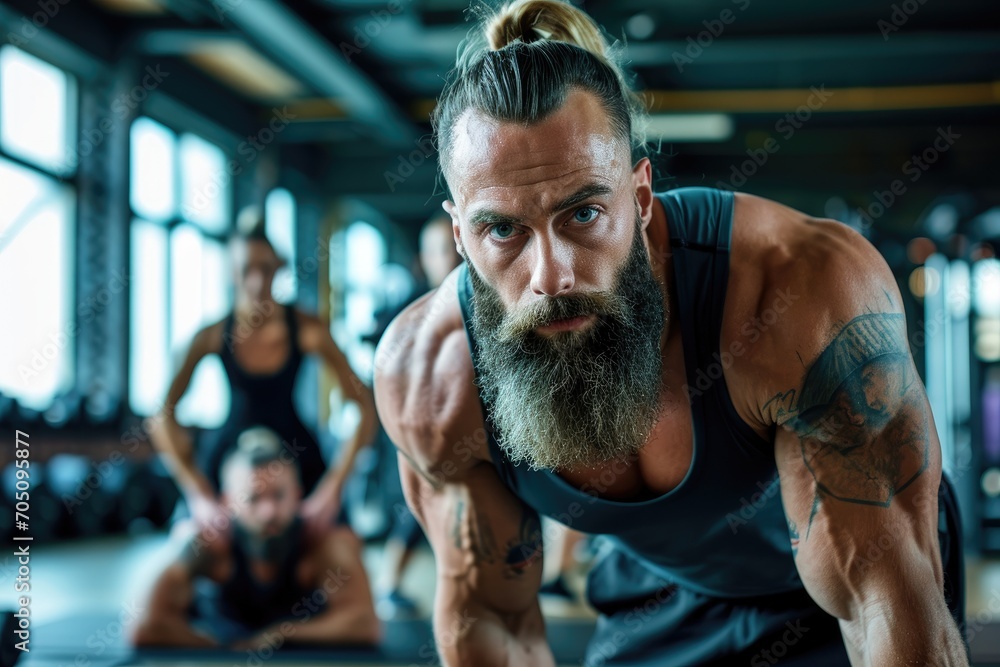 A fitness trainer coaching in a gym, embodying health and motivation. A fitness trainer coaching in a gym, embodying health and motivation.