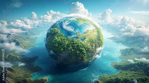 Majestic Earth Globe, Vivid World Landscape, Pristine Nature Panorama, Global Ecology Art © Udari
