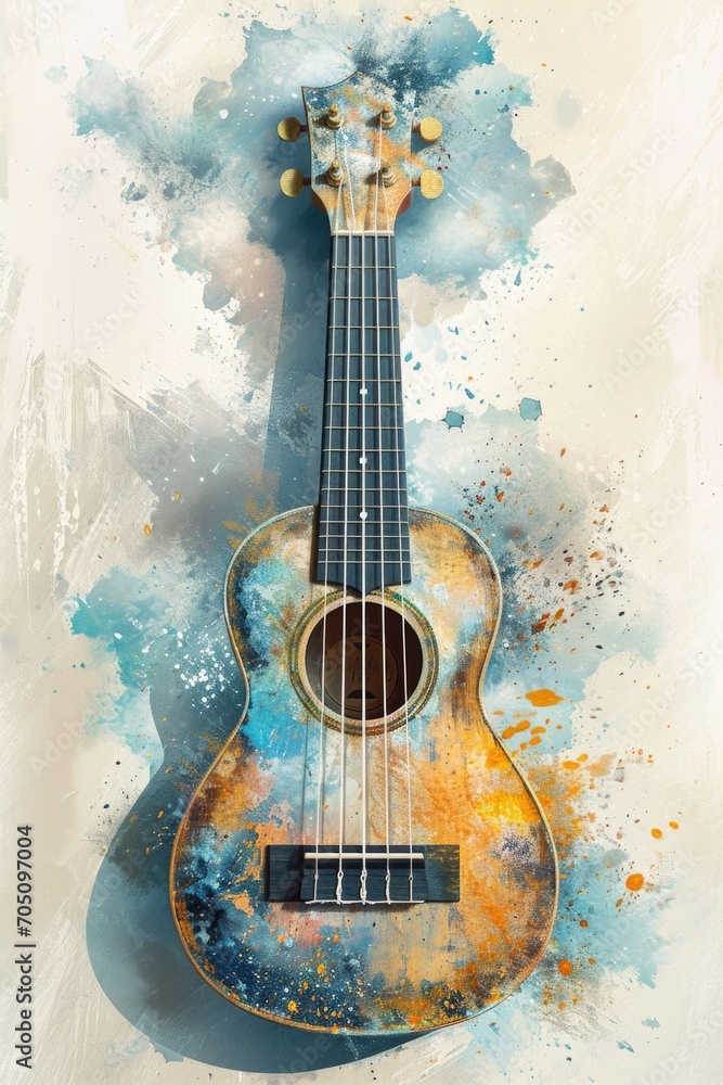 Obraz premium A beautiful watercolor painting depicting an acoustic guitar. This artwork can be used for various purposes