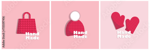 Hand Made label for knitting, of postcards for handmade knitted products