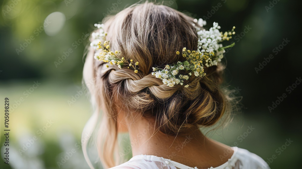 Naklejka premium Close-up of a braided crown with delicate flowers
