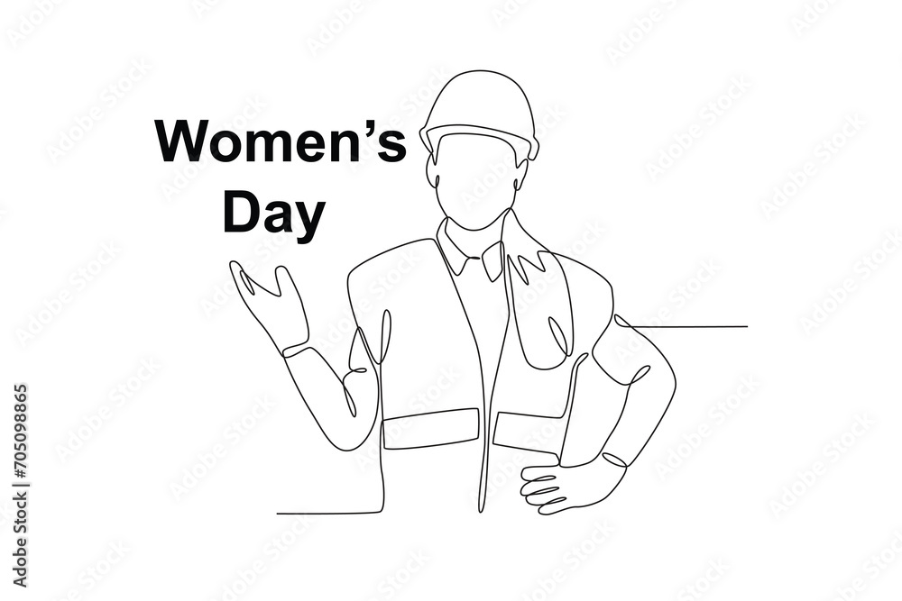 A cool woman wearing work clothes. Womens day one-line drawing A cool woman wearing work clothes. Womens day one-line drawing
