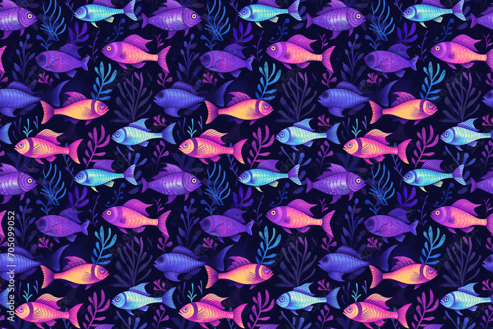 A seamless pattern with cartoon fish and seaweed. This pattern is great for fabric, wallpaper, and wrapping paper A seamless pattern with cartoon fish and seaweed. This pattern is great for fabric, wallpaper, and wrapping paper