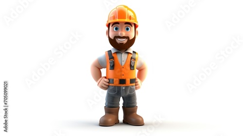 3D rendering construction worker foreman character on white background