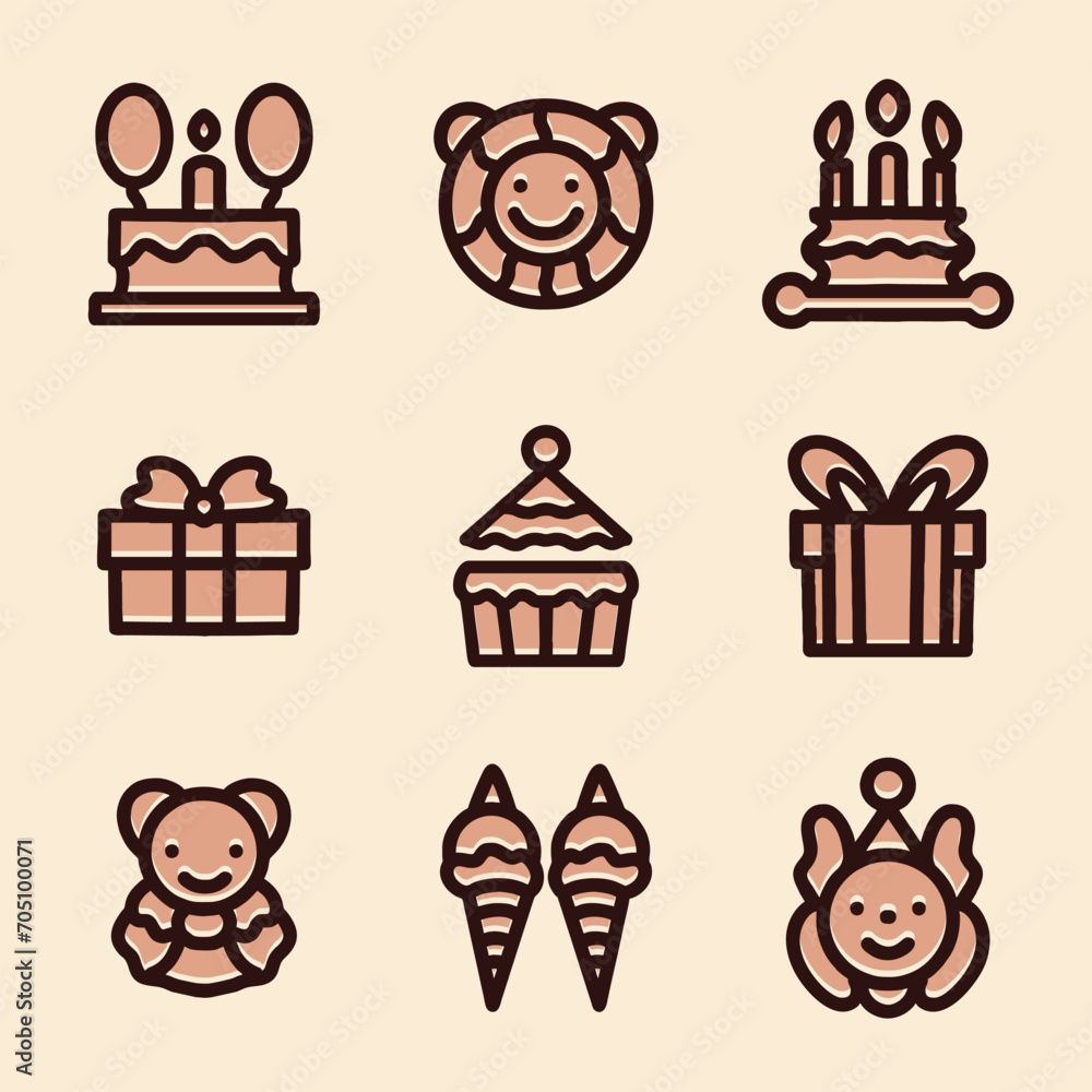 Birthday Icon Set Symbol Design illustration vector Emblem Birthday Icon Set Symbol Design illustration vector Emblem