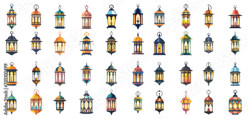 set of illustration of arabic lantern.