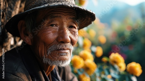 photo of an elderly man in noon outdoors