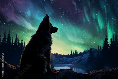Dog Under the Aurora Borealis © DavoeAnimation