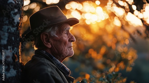 photo of an elderly man in sunset outdoors