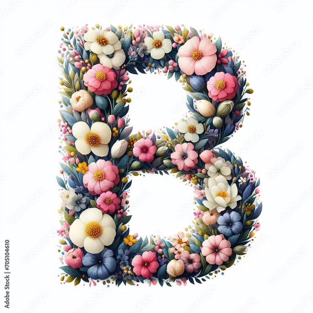 Flowers letter B. AI generated illustration Flowers letter B. AI generated illustration