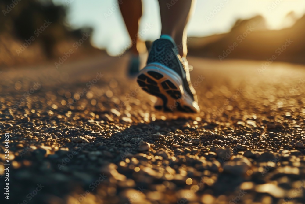 A close up shot of a person walking on a road. This image can be used to depict travel, exploration, and journey themes A close up shot of a person walking on a road. This image can be used to depict travel, exploration, and journey themes