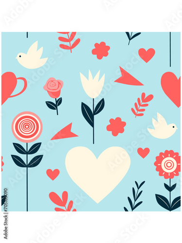 Valentine s Day seamless pattern. Vector design with interesting flat elements.