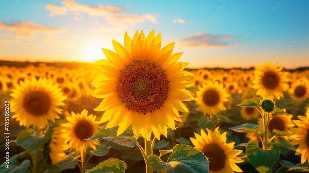 Obraz premium Sunflower field in bloom, each flower like a beaming smile under the sun