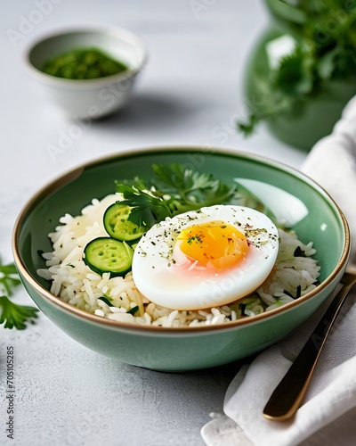 Rice With Zucchini Soft Boiled Egg and Parsley