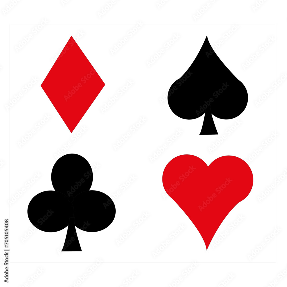 Les quatre motifs de carte à jouer : coeurs, pique, carreau, trèfle - obrazy, fototapety, plakaty 