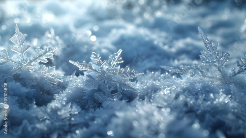 Macro Photography of Delicate Snowflakes on Snow