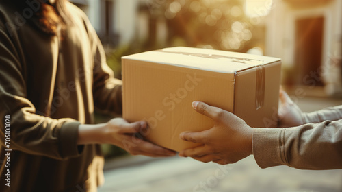 close up of a package passing from hand to hand