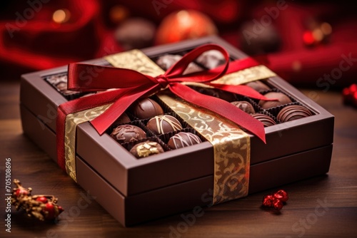 photograph of Chocolates and chocolate pralines in a gift box as a luxury holiday present, telephoto lens natural lighting --ar 3:2 --v 5.2 Job ID: b8005ee2-de67-443d-886f-7cfcc0f5e0fa © ORG