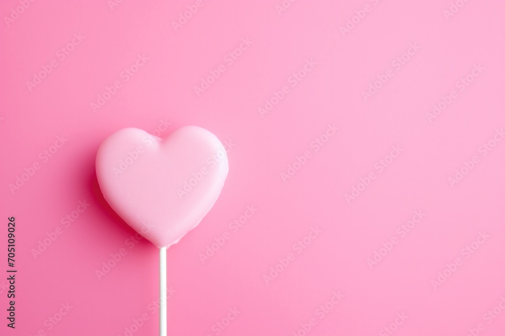 Heart shaped candy on pink background with copy space. Valentine's Day