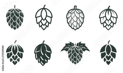 Set of hops flower. Silhouette of hops for beer logo photo