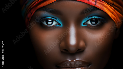 Graceful Diversity Portrait: Close-up shot celebrating the grace and diversity reflected in the face of an African American woman, high resolution