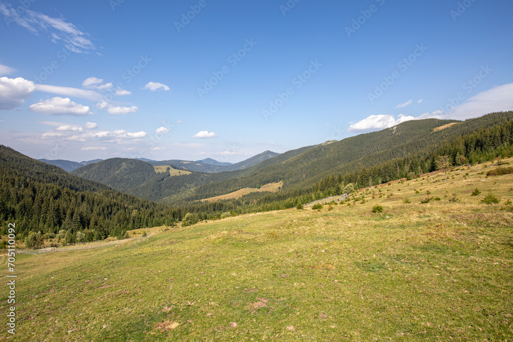 Landscape of the Ukrainian Carpathians against the sky with clouds in summer
