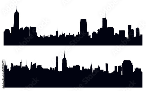 Billede på lærred Silhouettes of a densely built-up city. New York city silhouette