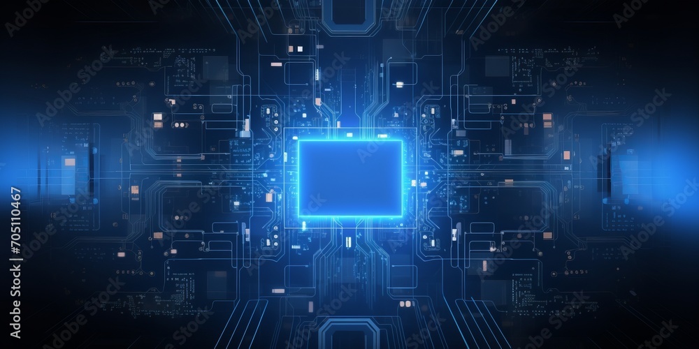 Obraz premium Modern Web Connectivity Quantum Computing System Blue Background.