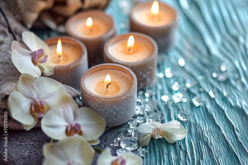 Aromatic candles and spa accessories, relaxation and self-care