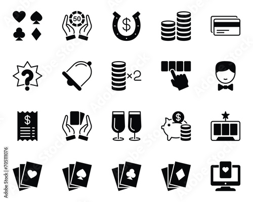 Glyph icons set for Gambling casino.