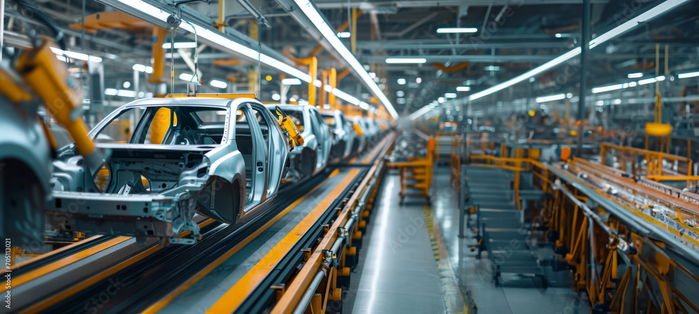 Car factory with assembly line with copy space