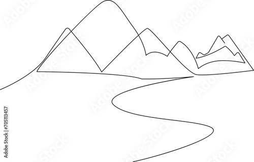 Continuous one line art hand drawn pro vector minimalist mountain illustration