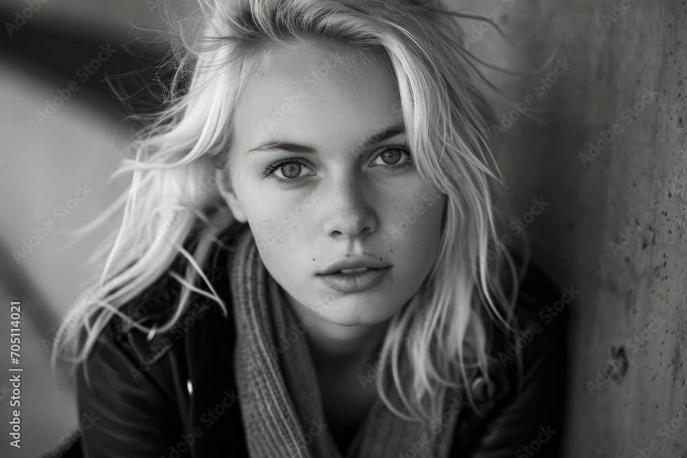Blonde woman in black and white