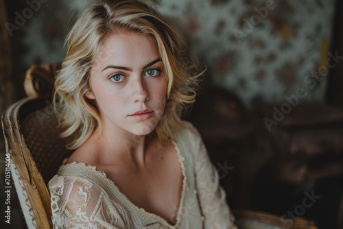 Blonde woman in a vintage setting