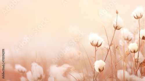Beautiful meadow with wild grass and cotton flower soft peach fuzz background  photo