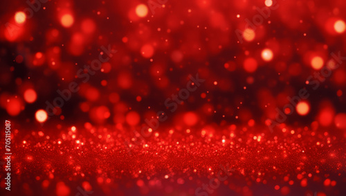 Bokeh background with red sparkles. Abstract holiday background of falling red sparkles.