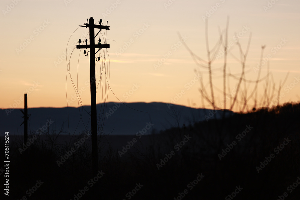 Abandoned electricity pole. Electrical energy.