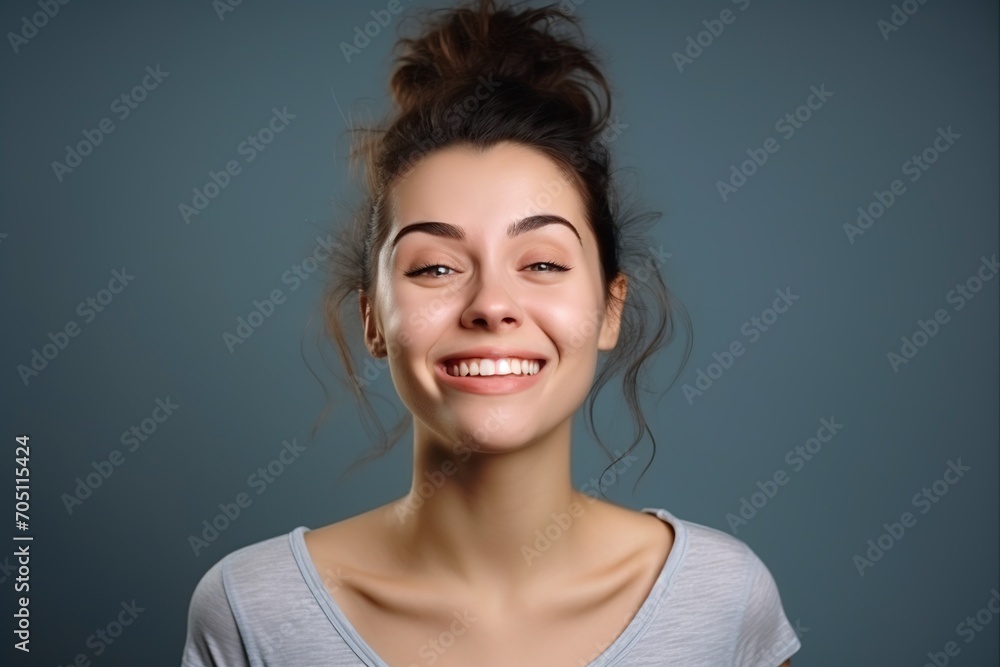 grimacing woman posing in a studio in front of the camera grimacing woman posing in a studio in front of the camera