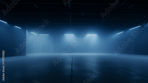 Empty dark scene with smoke effect. Dark showroom. © dekzer_ai