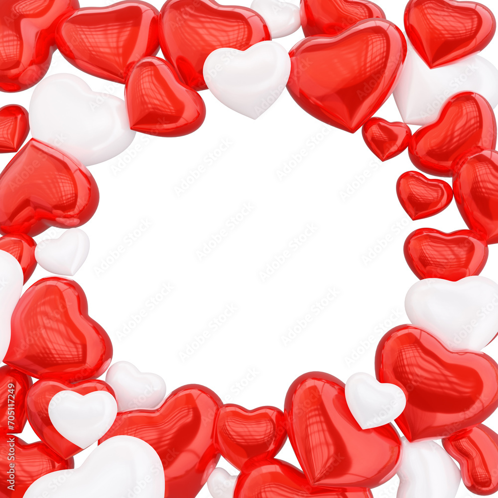 3D valentines day greeting card background with red and white hearts. 3D rendering