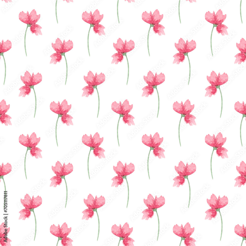 Сute watercolor pattern, pink flowers on a white background. Pattern for various products, paper, bedding, wrapping etc Сute watercolor pattern, pink flowers on a white background. Pattern for various products, paper, bedding, wrapping etc