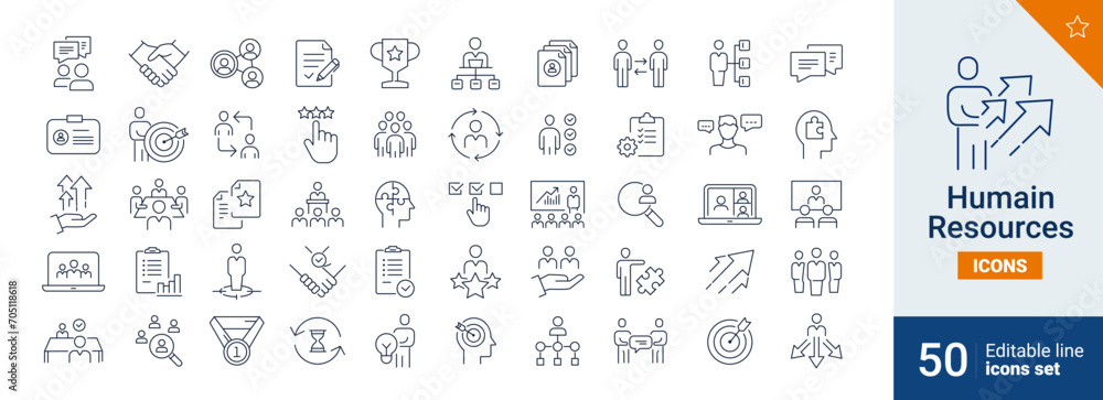 Humain resources icons Pixel perfect. Team, winner, identity, ....